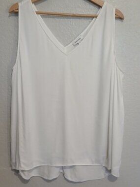 White Double V-Neck Sleeveless Blouse Tank Top Size XL